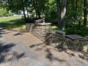 Natural stone retaining wall