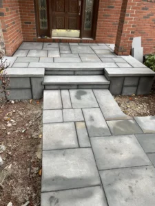 Geometric bluestone walkway, steps and patio