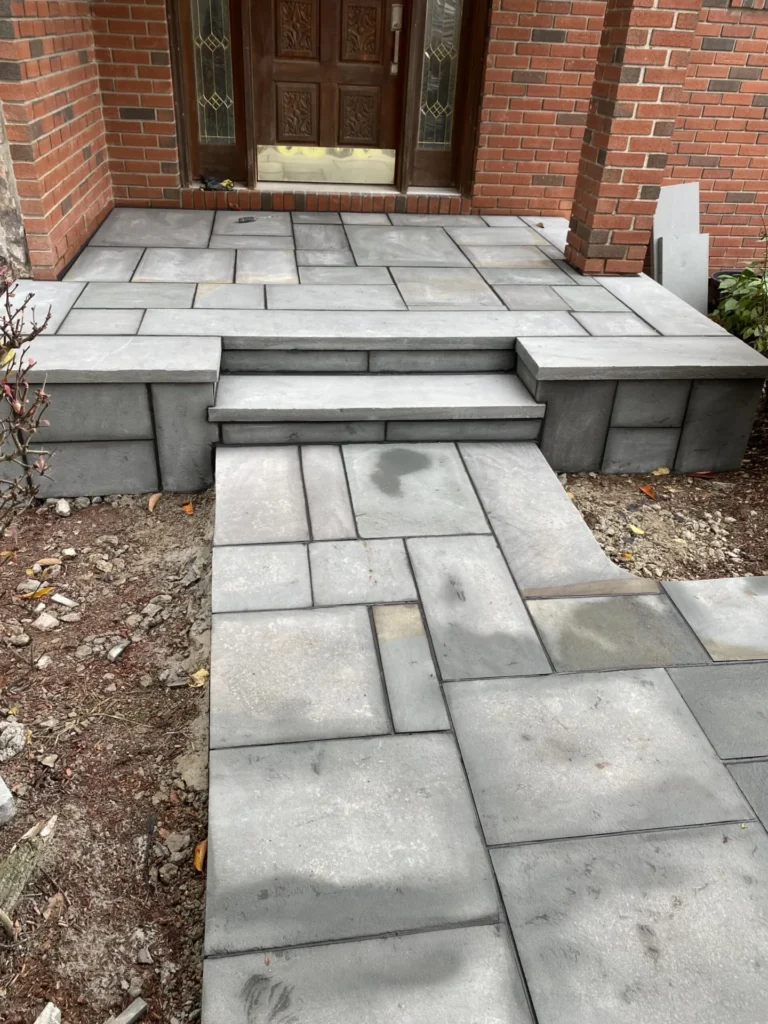 Geometric bluestone walkway, steps and patio