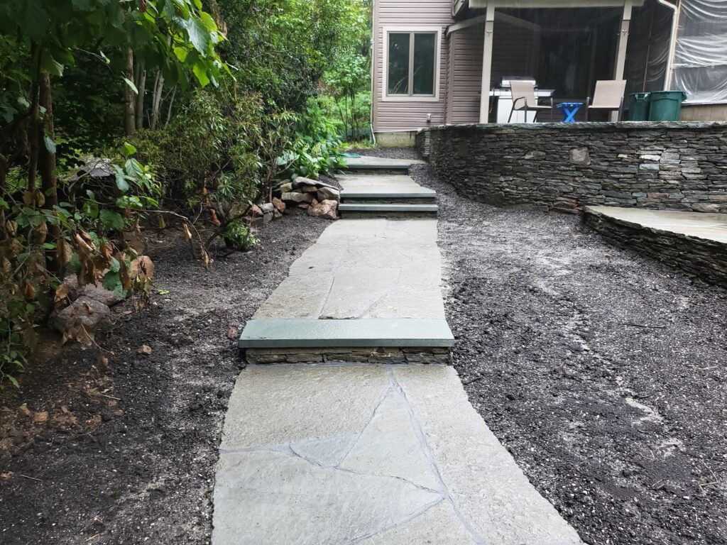 Natural stone stepped walkway