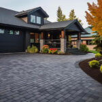 Suburban home with a modern paved driveway made of interlocking stone pavers