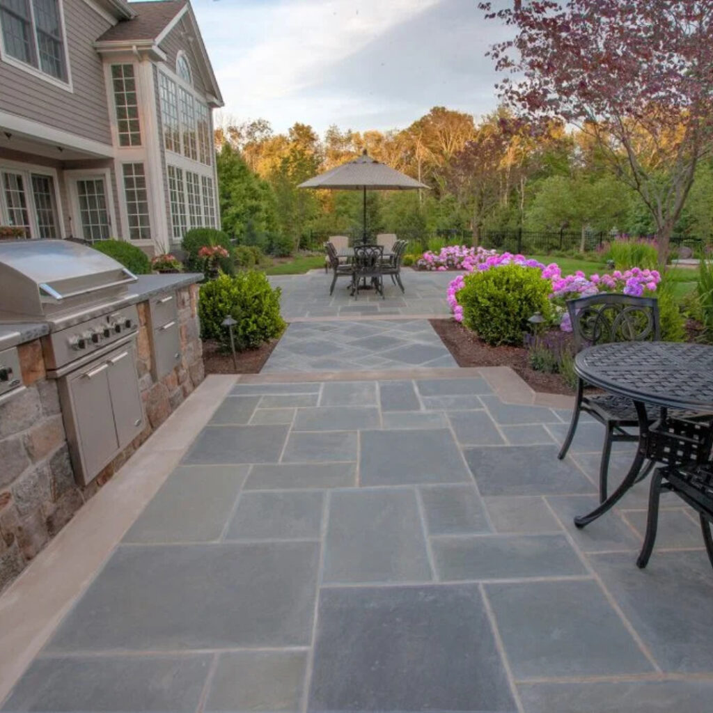Blue stone patio installation